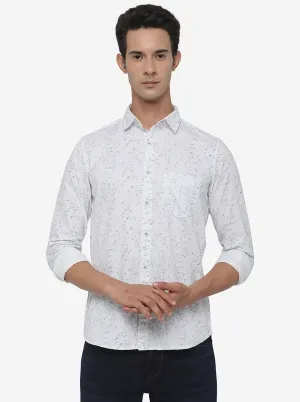 White Printed Slim Fit Semi Casual Shirt | JadeBlue