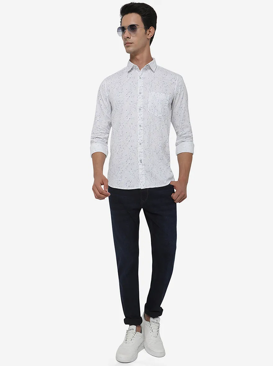 White Printed Slim Fit Semi Casual Shirt | JadeBlue