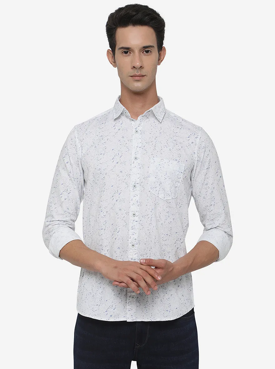 White Printed Slim Fit Semi Casual Shirt | JadeBlue
