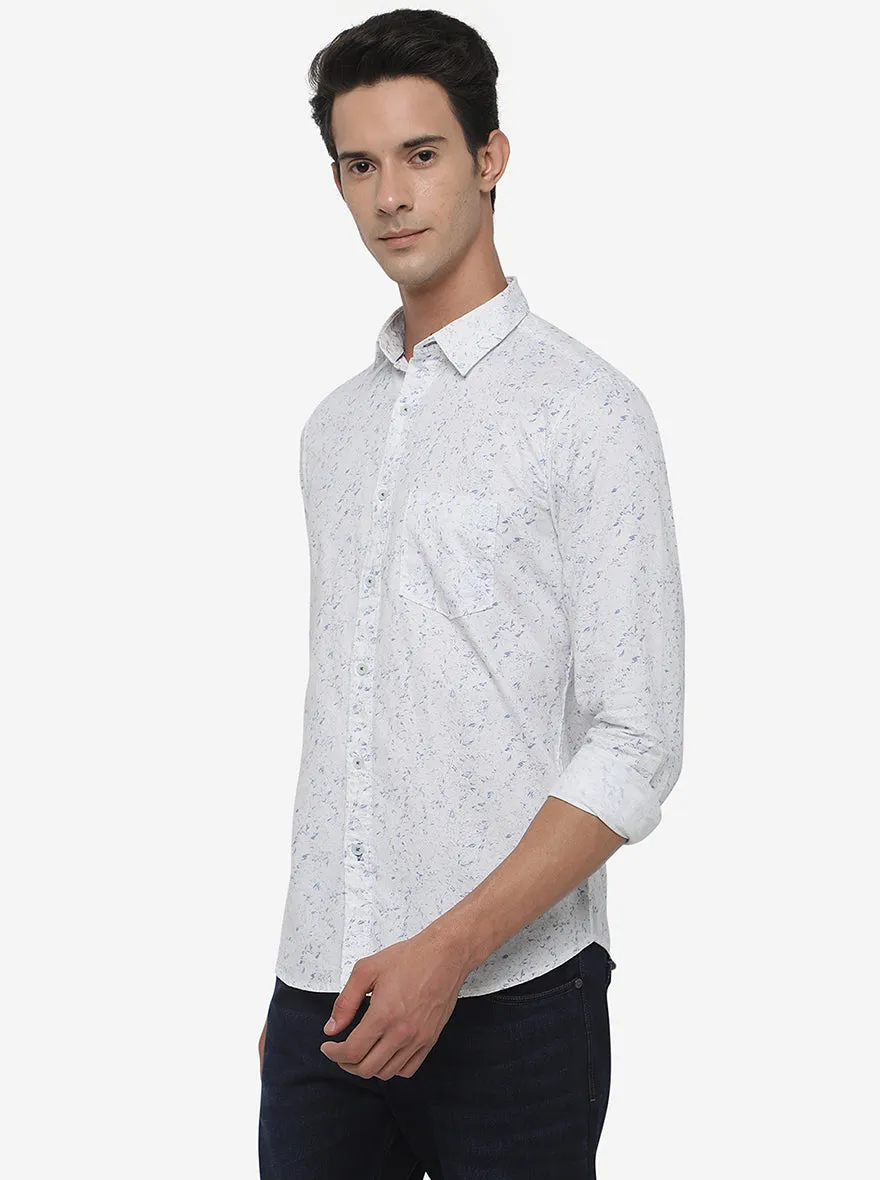 White Printed Slim Fit Semi Casual Shirt | JadeBlue