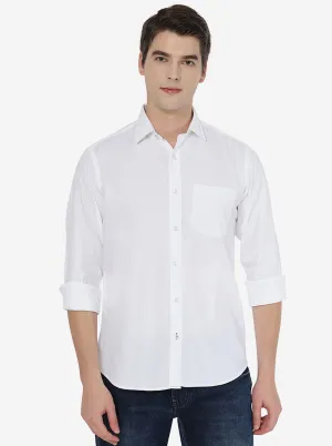 White Solid Slim Fit Casual Shirt | JadeBlue