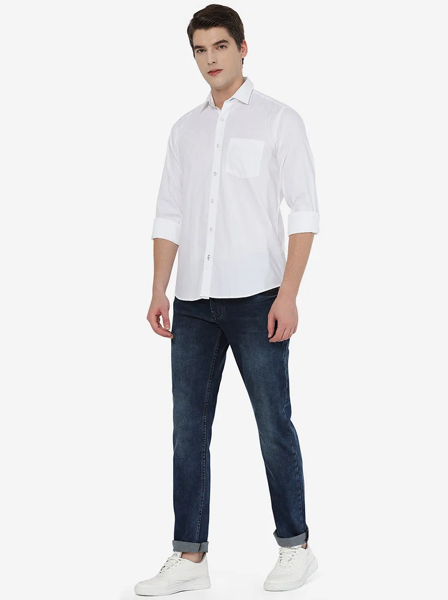 White Solid Slim Fit Casual Shirt | JadeBlue