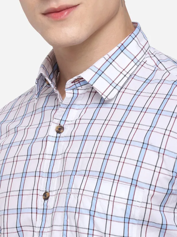 White Tailored Fit Checked Casual Shirt | JadeBlue