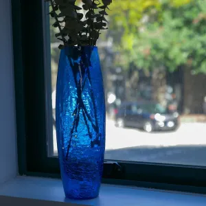 Wholesale Blue Faerie LED Crackle Glass Vase