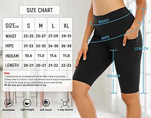 WHOUARE 4 Pack Biker Yoga Shorts with Pockets for Women, High Waisted Tummy Control Workout Shorts,Black,Navy,Dark Gray,Burgundy,L