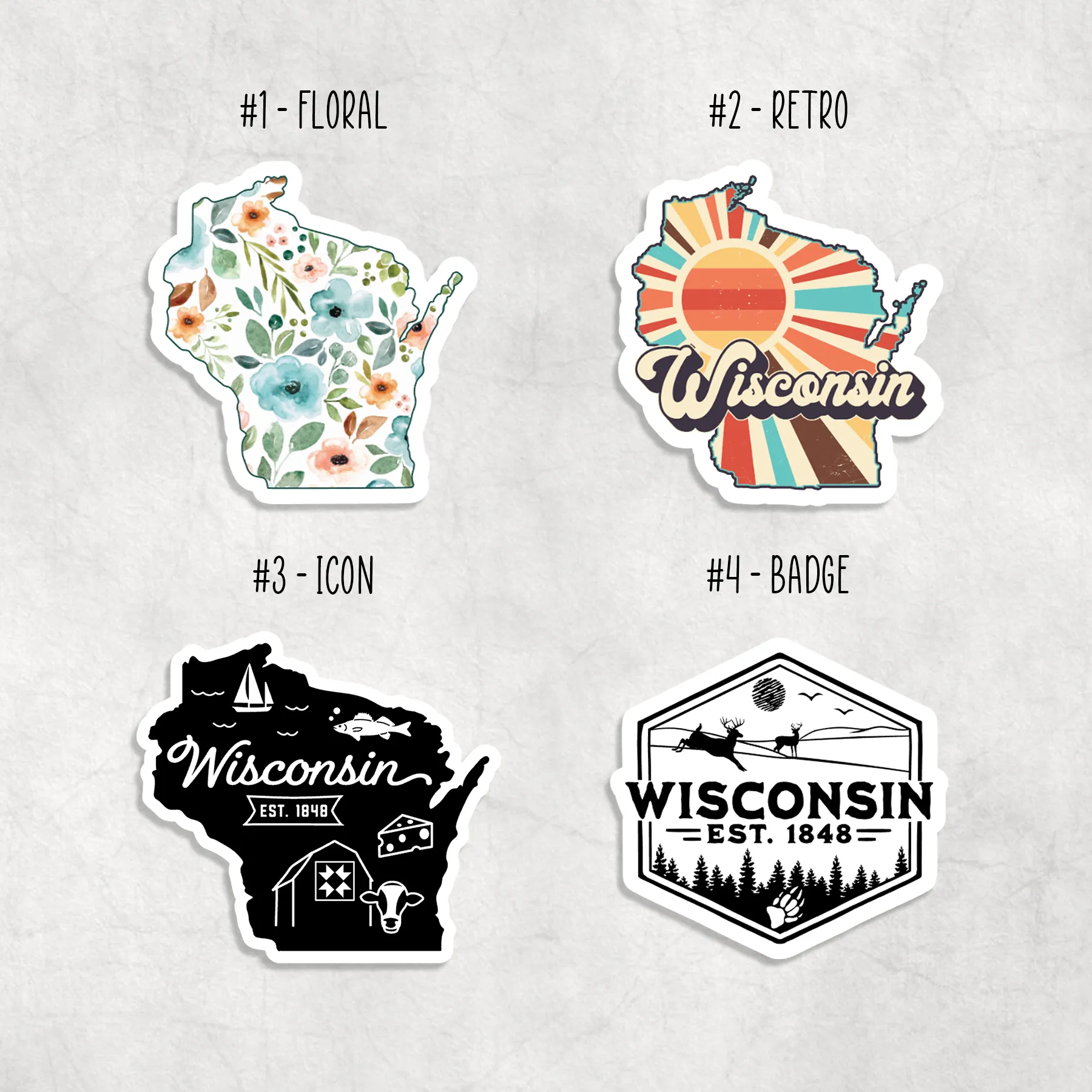 Wisconsin Stickers Design #1 - Floral