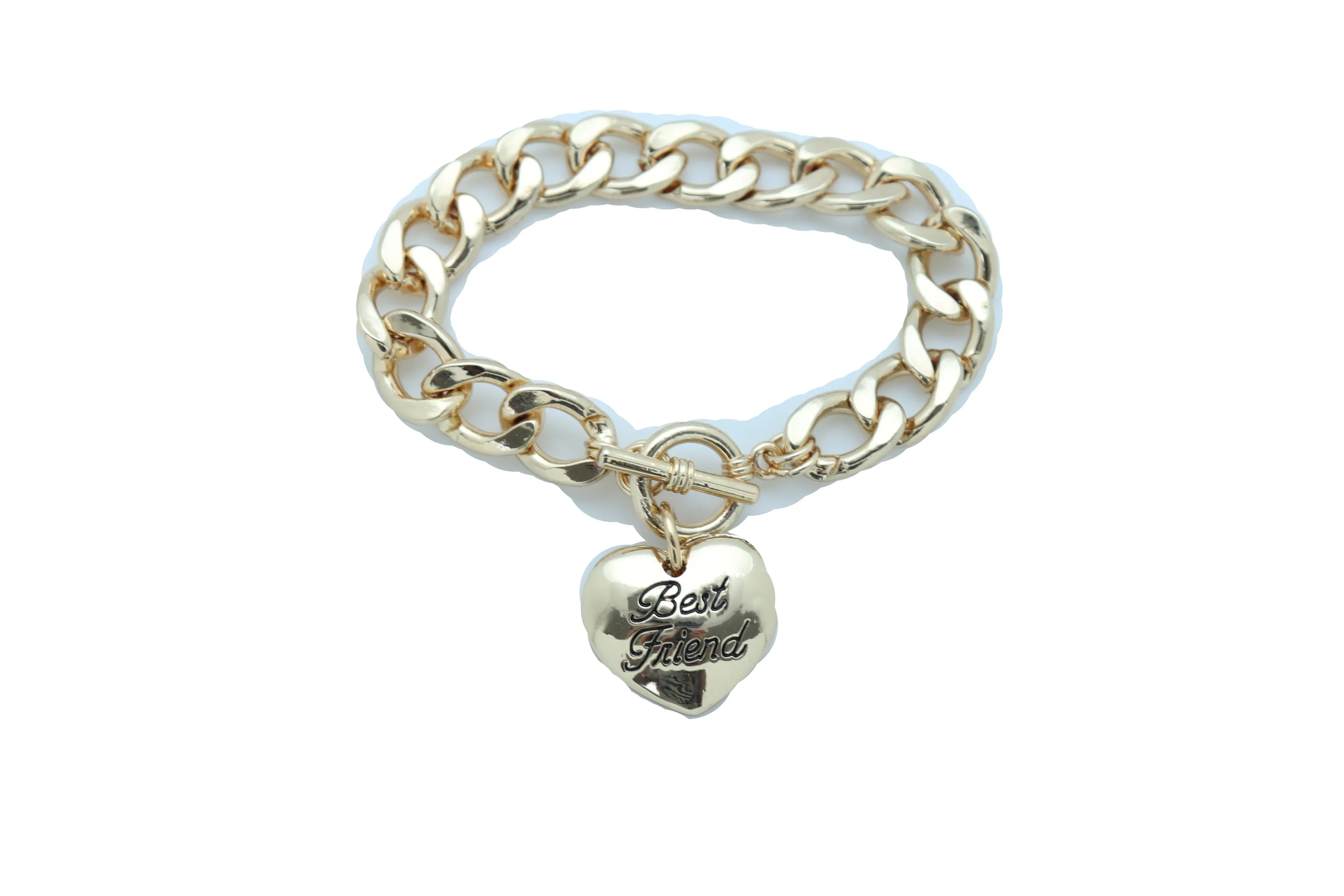 Women Bangle Bracelet Gold Metal Chain Heart Charm Best Friend Love
