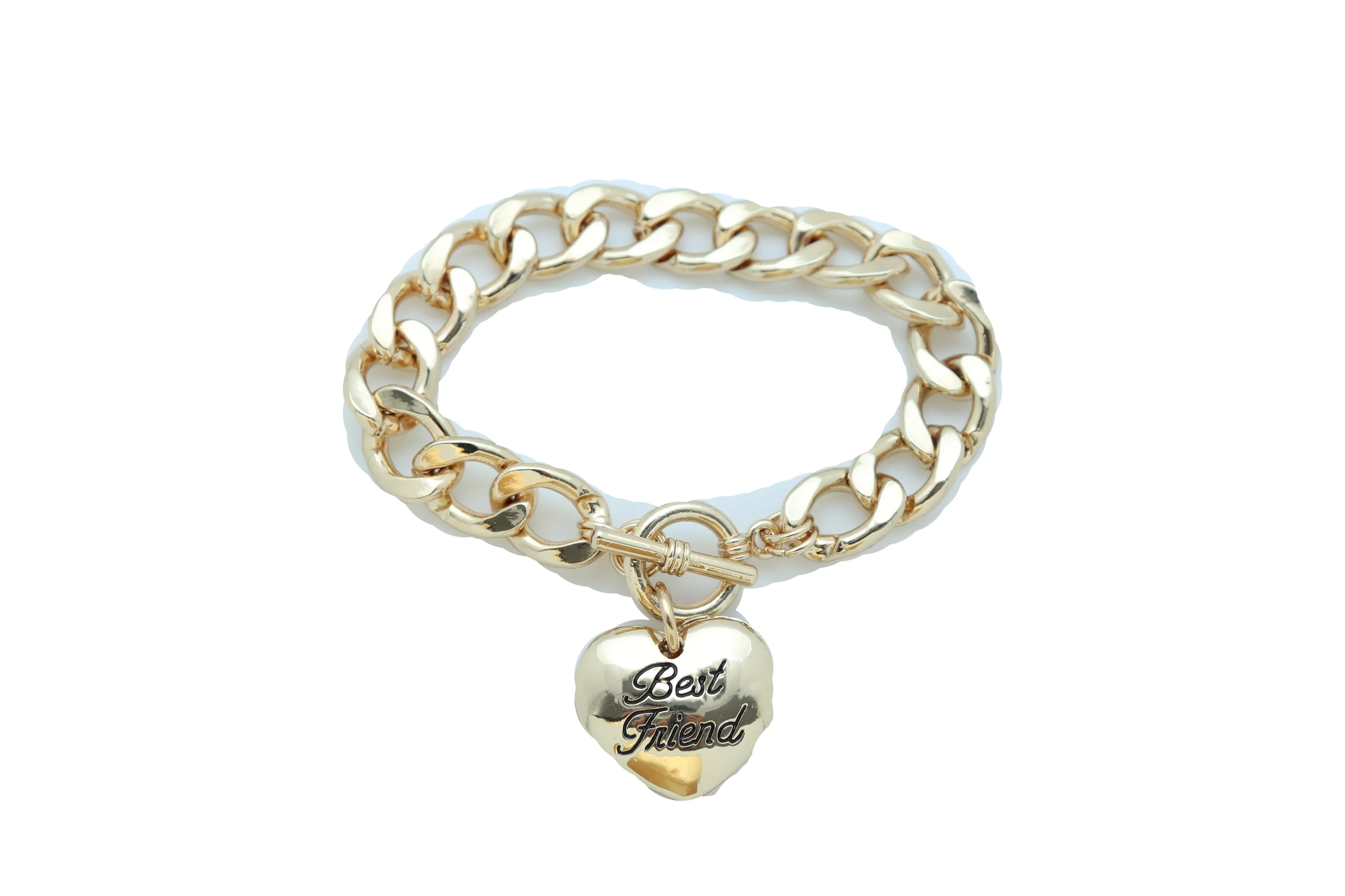 Women Bangle Bracelet Gold Metal Chain Heart Charm Best Friend Love
