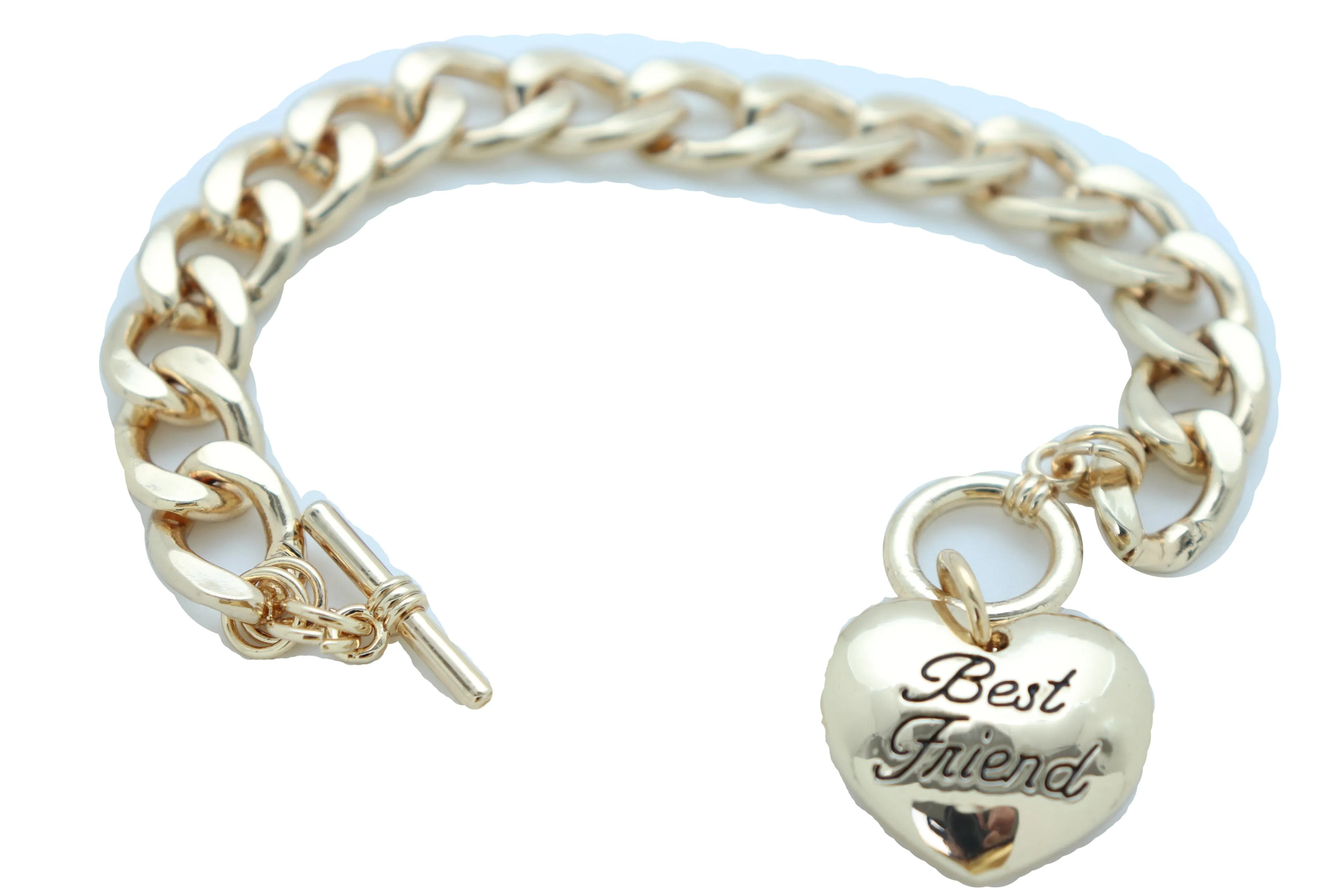 Women Bangle Bracelet Gold Metal Chain Heart Charm Best Friend Love