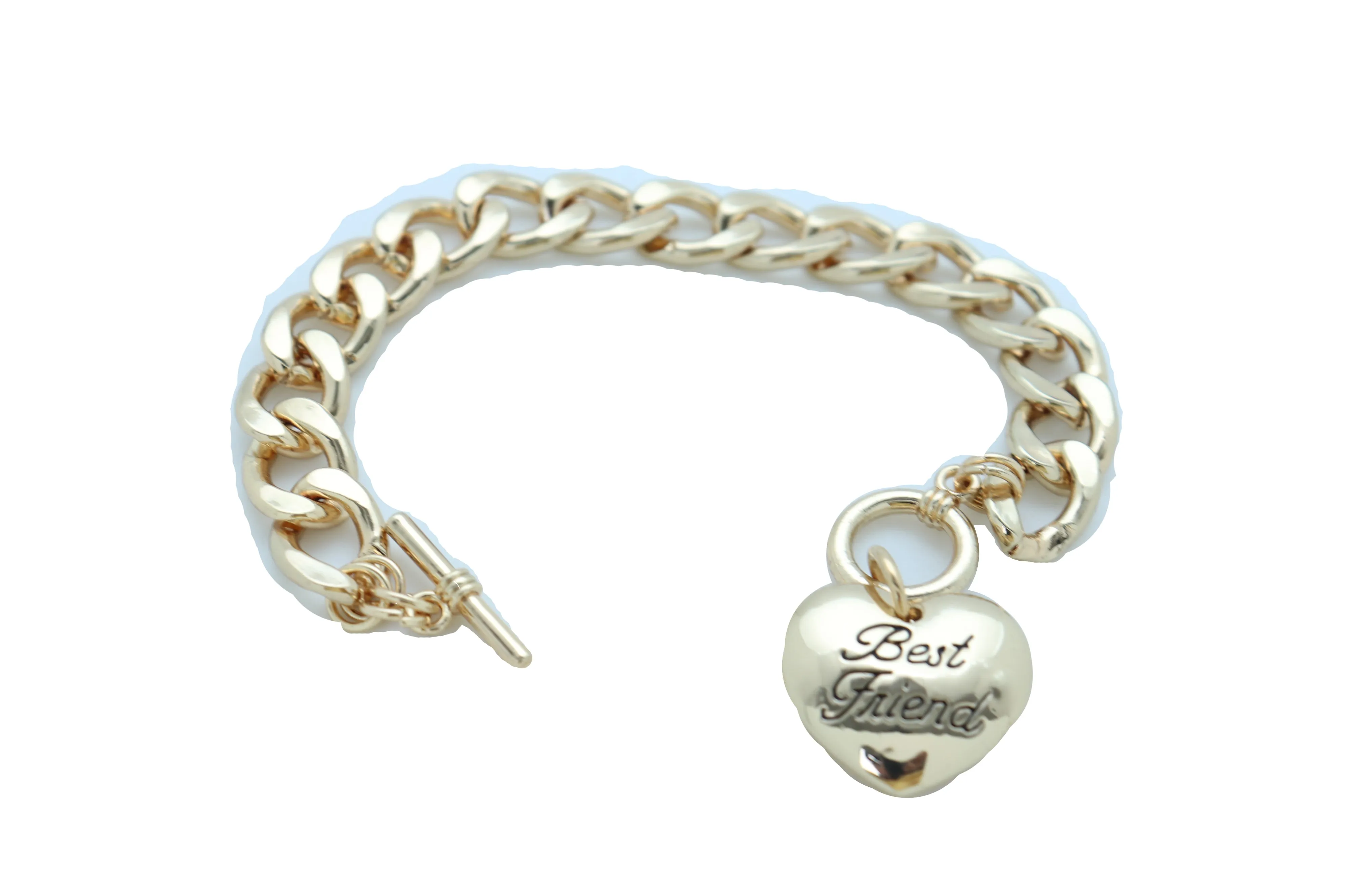 Women Bangle Bracelet Gold Metal Chain Heart Charm Best Friend Love