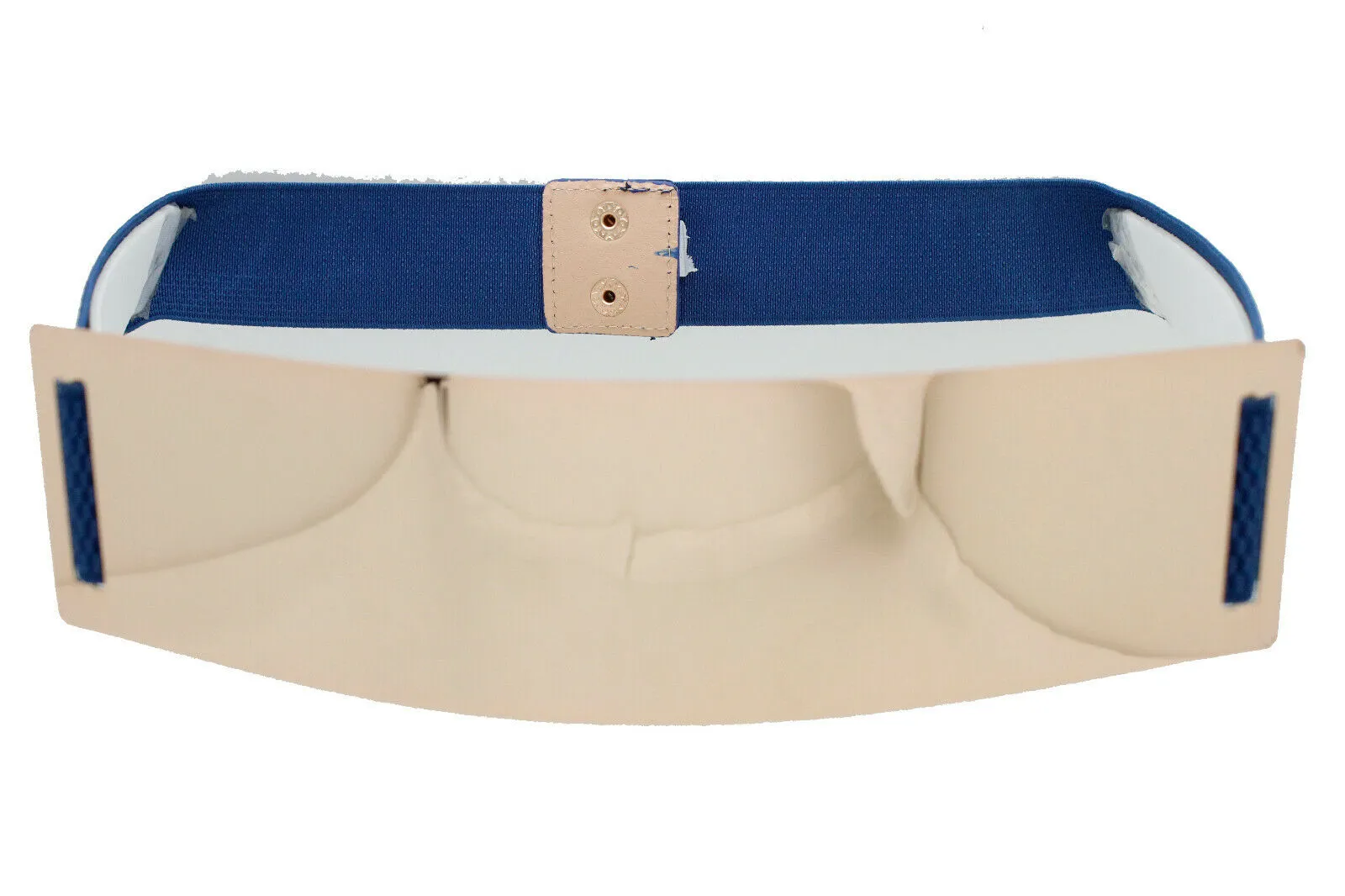 Women Blue Waistband Elastic Fashion Belt Gold Metal Plate Buckle Hip Waist Size S M