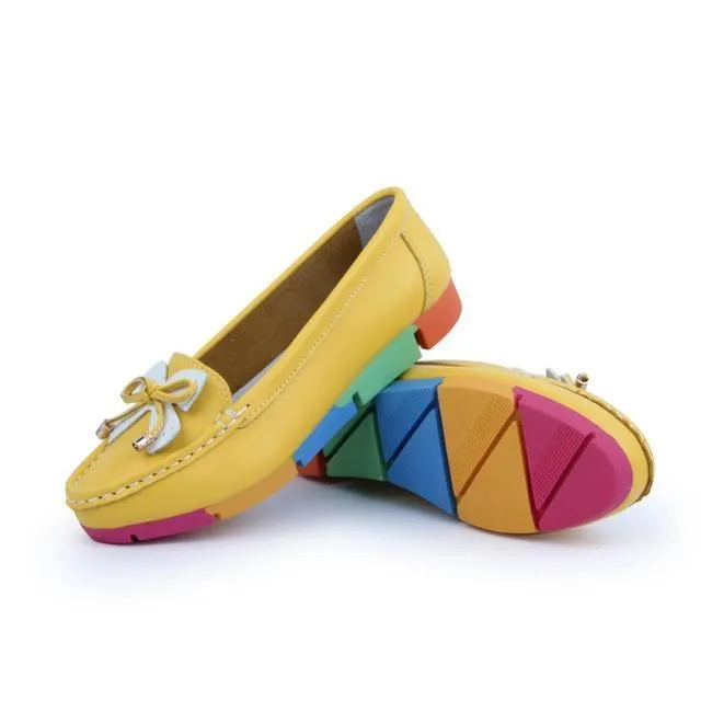Women Casual Shoes Solid Cut-outs Bowknot Women Flats Round Toe Moccasins Loafers