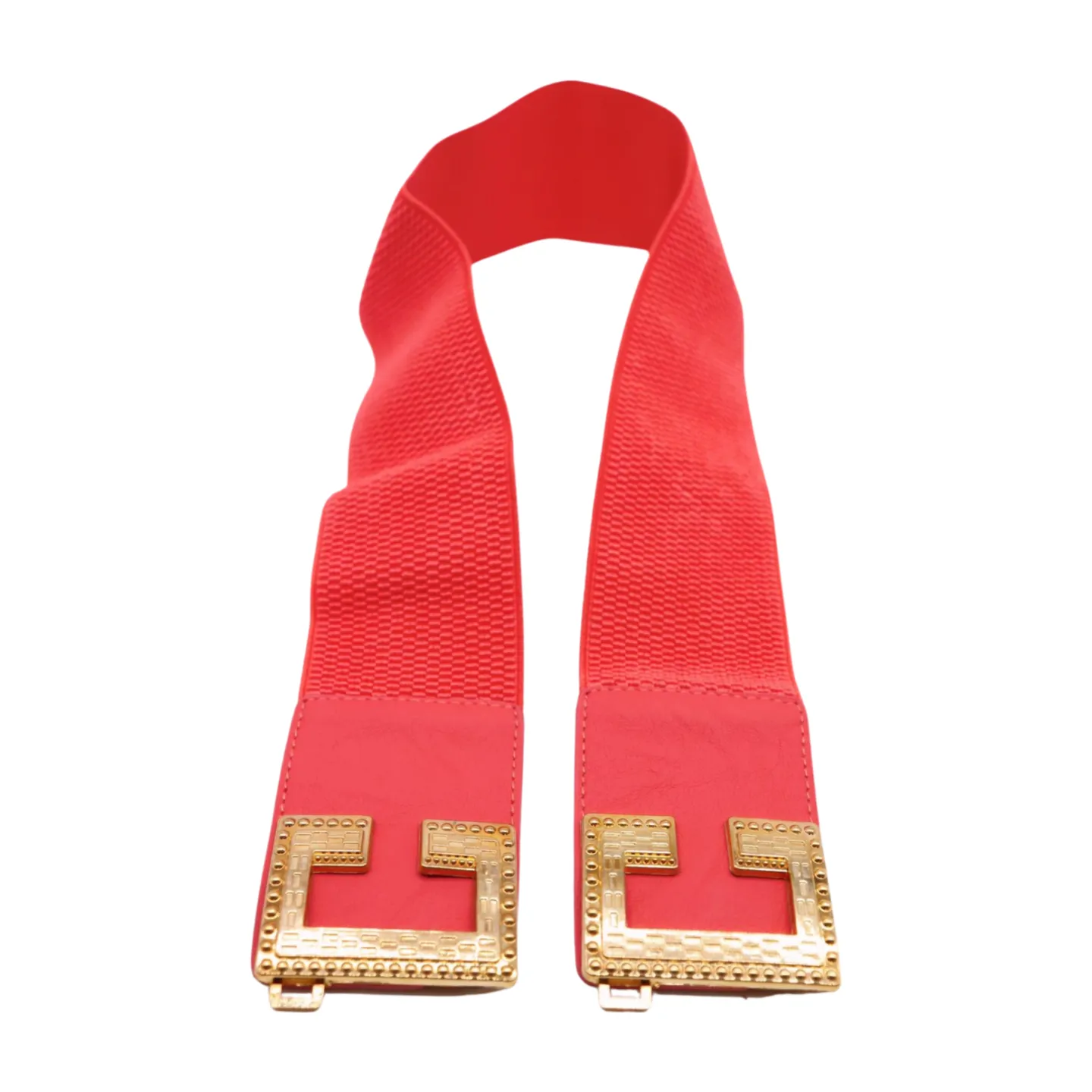 Women Coral Elastic Wide Fashion Belt Gold Metal C Buckle Adjustable S M