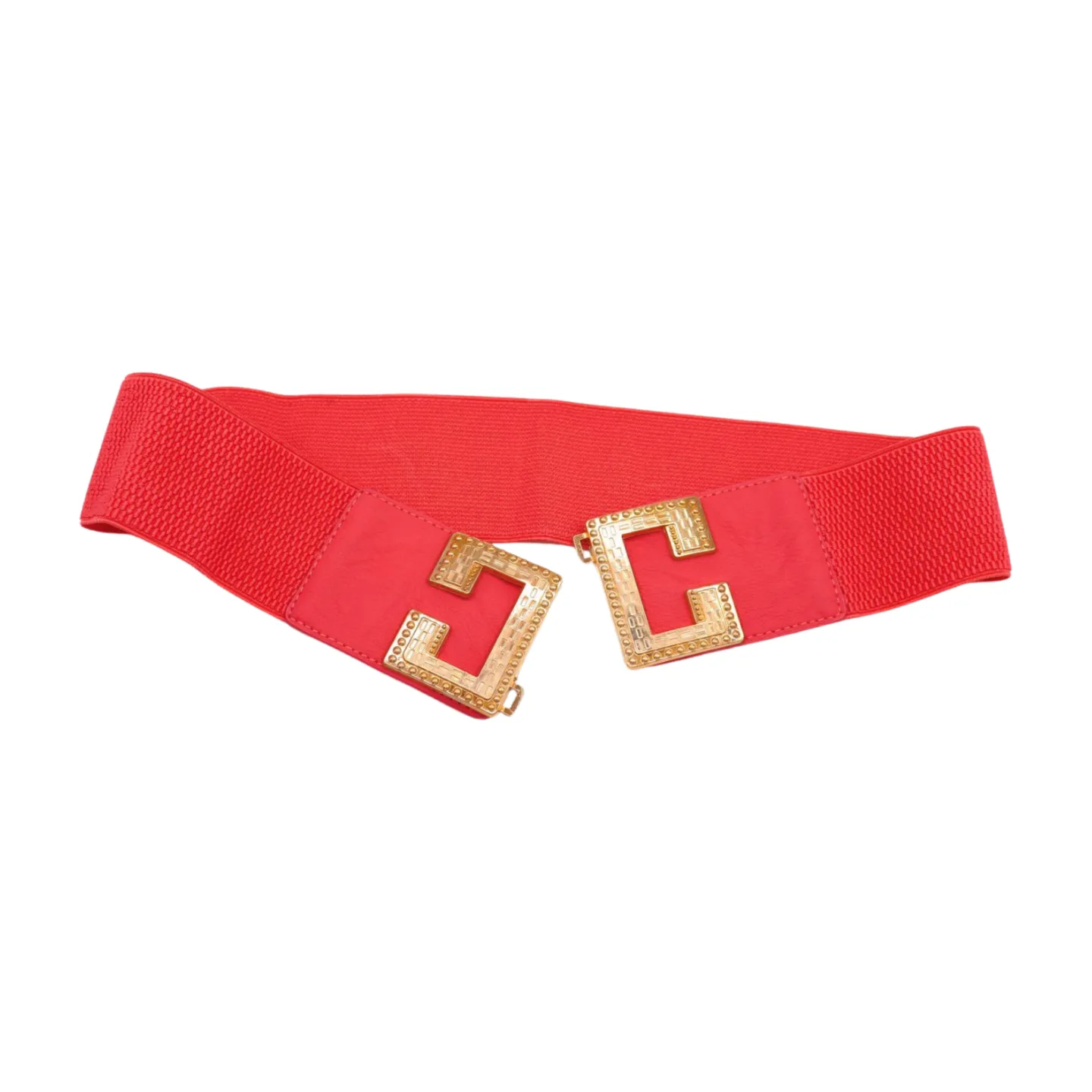 Women Coral Elastic Wide Fashion Belt Gold Metal C Buckle Adjustable S M