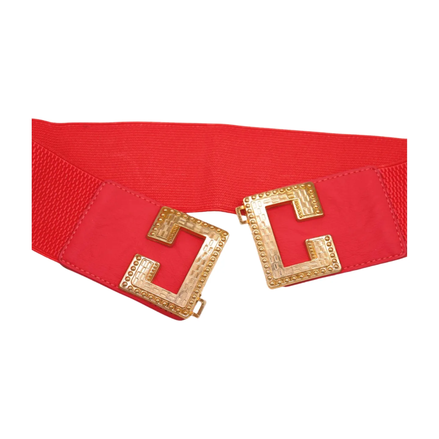 Women Coral Elastic Wide Fashion Belt Gold Metal C Buckle Adjustable S M