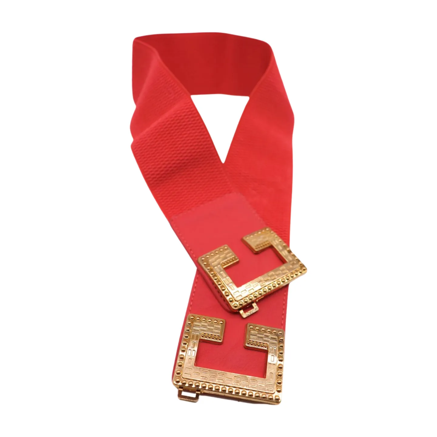 Women Coral Elastic Wide Fashion Belt Gold Metal C Buckle Adjustable S M