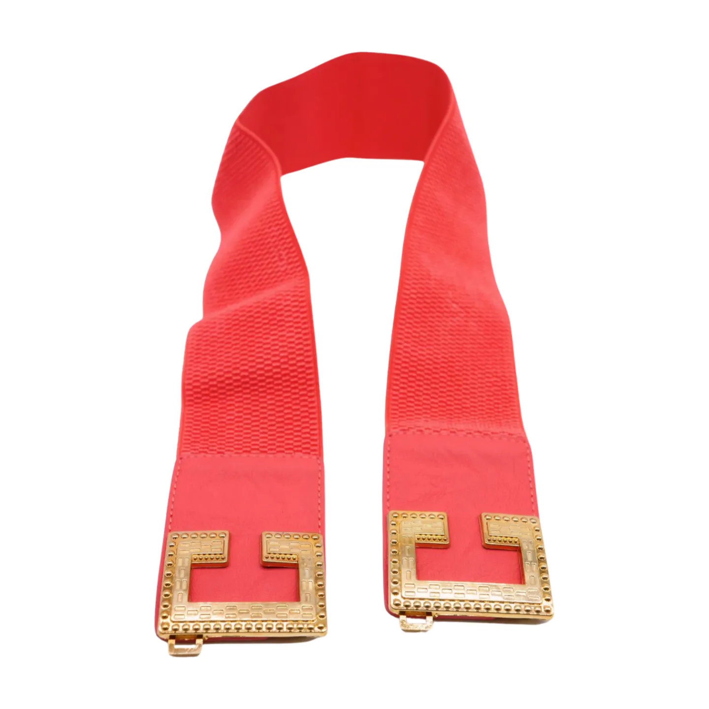 Women Coral Elastic Wide Fashion Belt Gold Metal C Buckle Adjustable S M