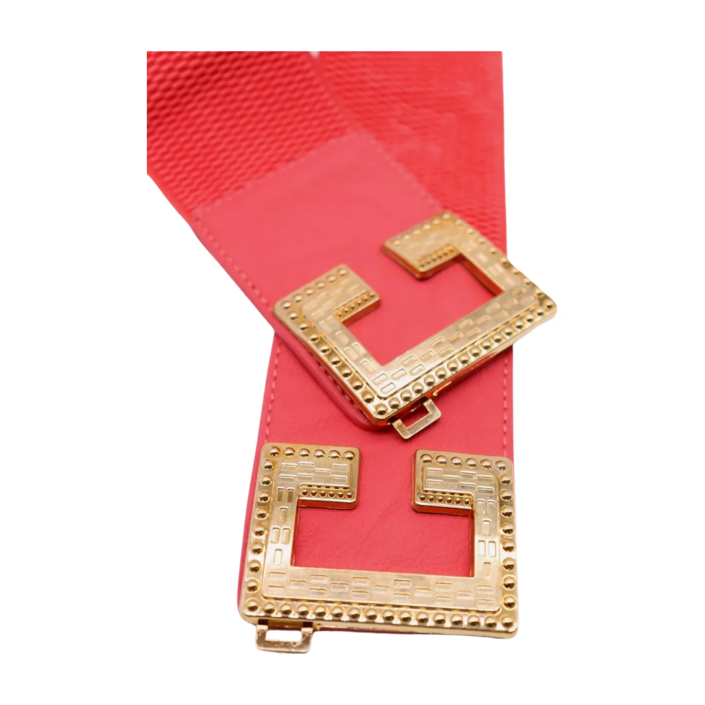 Women Coral Elastic Wide Fashion Belt Gold Metal C Buckle Adjustable S M