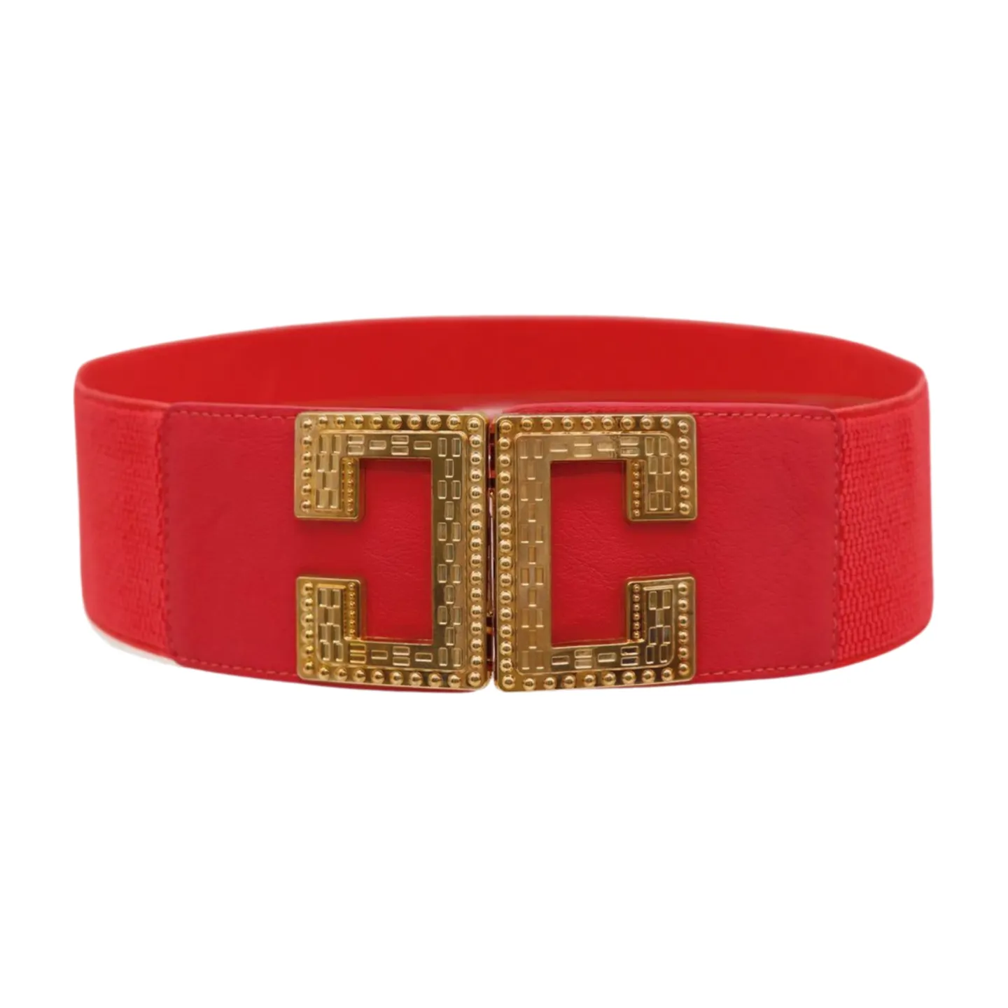 Women Coral Elastic Wide Fashion Belt Gold Metal C Buckle Adjustable S M