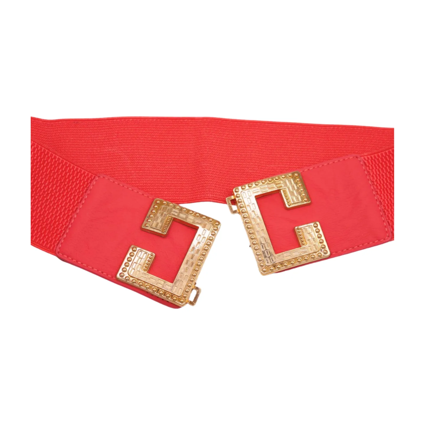 Women Coral Elastic Wide Fashion Belt Gold Metal C Buckle Adjustable S M