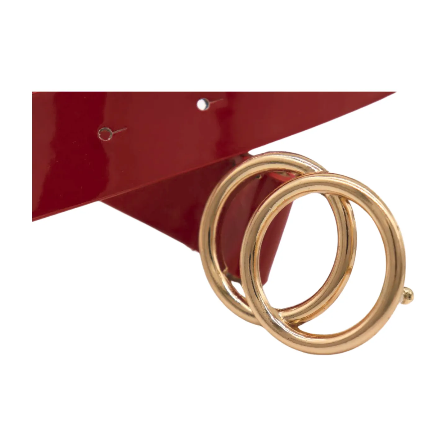 Women Red Faux Patent Leather Skinny Fashion Belt Gold Metal Circles Buckle S M