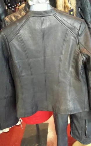 WOMEN'S GENUINE LEATHER JACKET W/CHINESE COLLAR BUTTER SOFT WITH FRONT ZIPPER