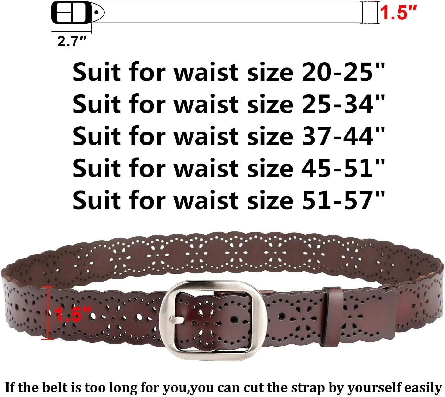 Women’s Hollow Flower Leather Belt for Jeans Pants Wide Belt for Ladies