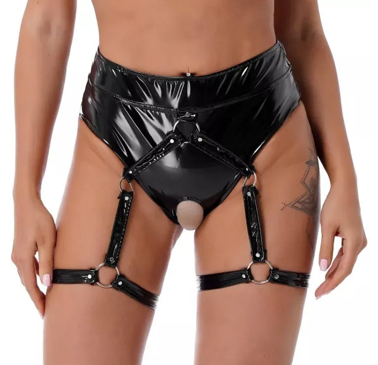 Womens Leather Harness | Womens Body Harness | Leg Garter | Waist Harness  | Womens Leather Hot Pants | Leather Garter | Crotchless Panties