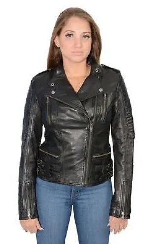 WOMEN'S SHORT MOTORCYCLE LOOK DOUBLE BUCKLES WITH QUILT VERY SOFT LEATHER