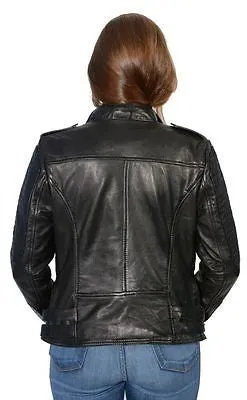 WOMEN'S SHORT MOTORCYCLE LOOK DOUBLE BUCKLES WITH QUILT VERY SOFT LEATHER