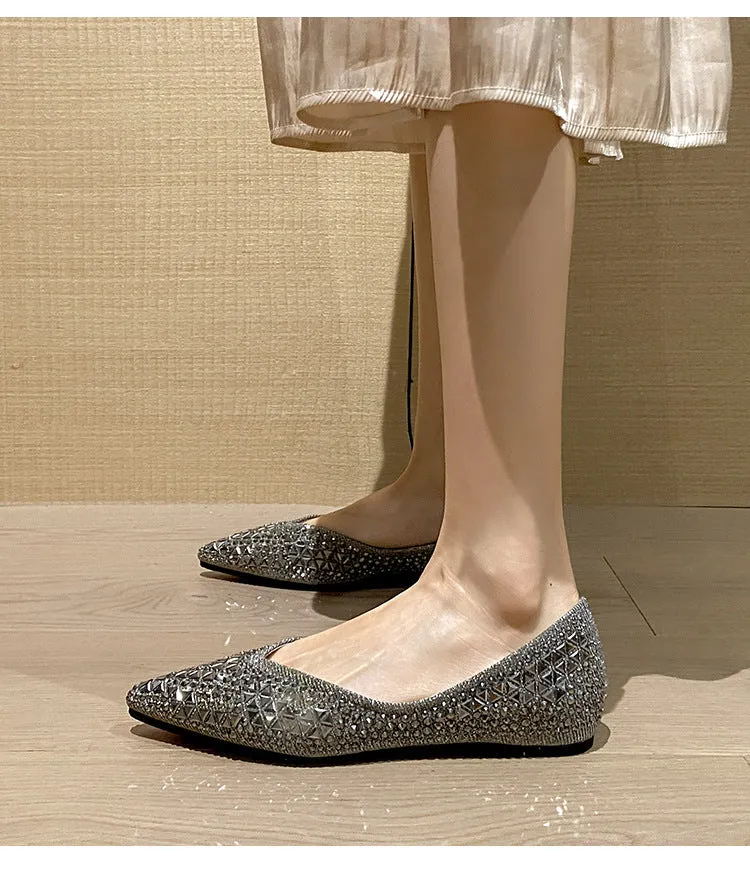 Women's Soft Sole Shallow Pointed Toe Sequin Flat Shoes
