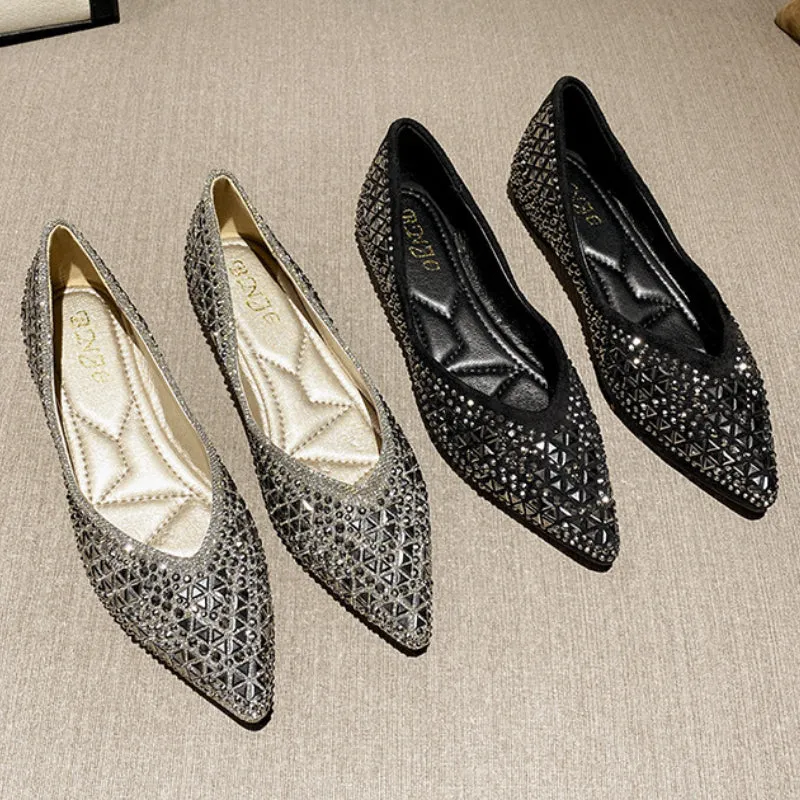Women's Soft Sole Shallow Pointed Toe Sequin Flat Shoes