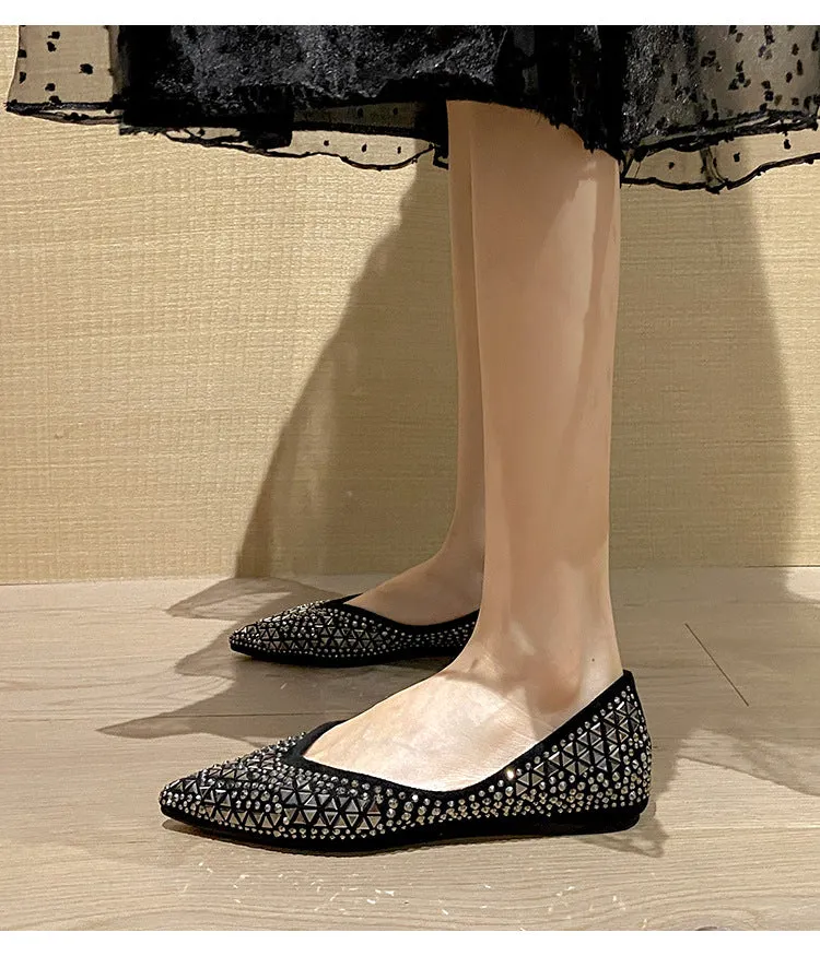 Women's Soft Sole Shallow Pointed Toe Sequin Flat Shoes