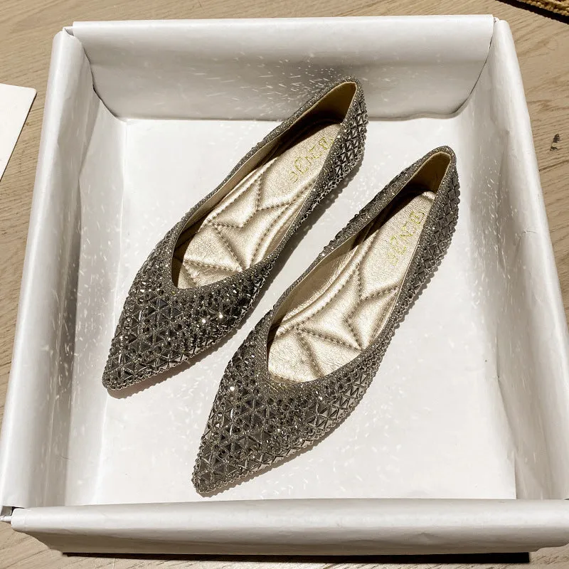 Women's Soft Sole Shallow Pointed Toe Sequin Flat Shoes
