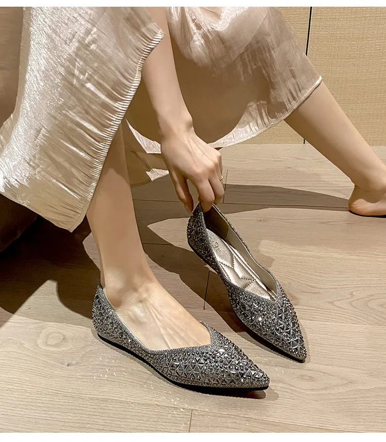 Women's Soft Sole Shallow Pointed Toe Sequin Flat Shoes