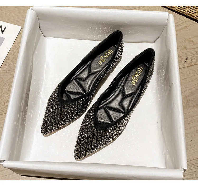 Women's Soft Sole Shallow Pointed Toe Sequin Flat Shoes