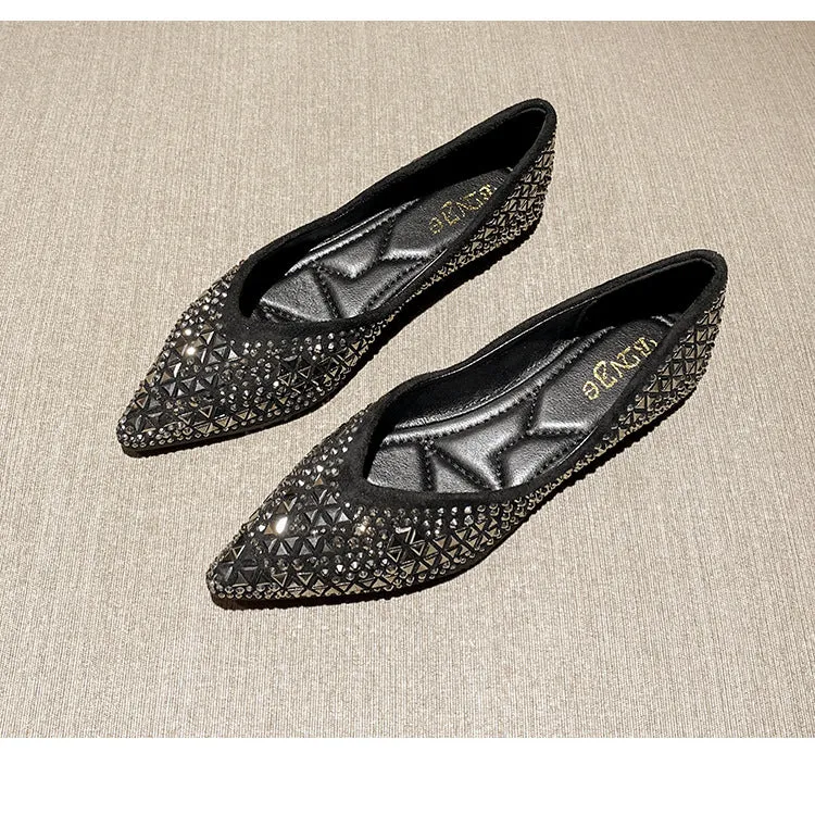 Women's Soft Sole Shallow Pointed Toe Sequin Flat Shoes
