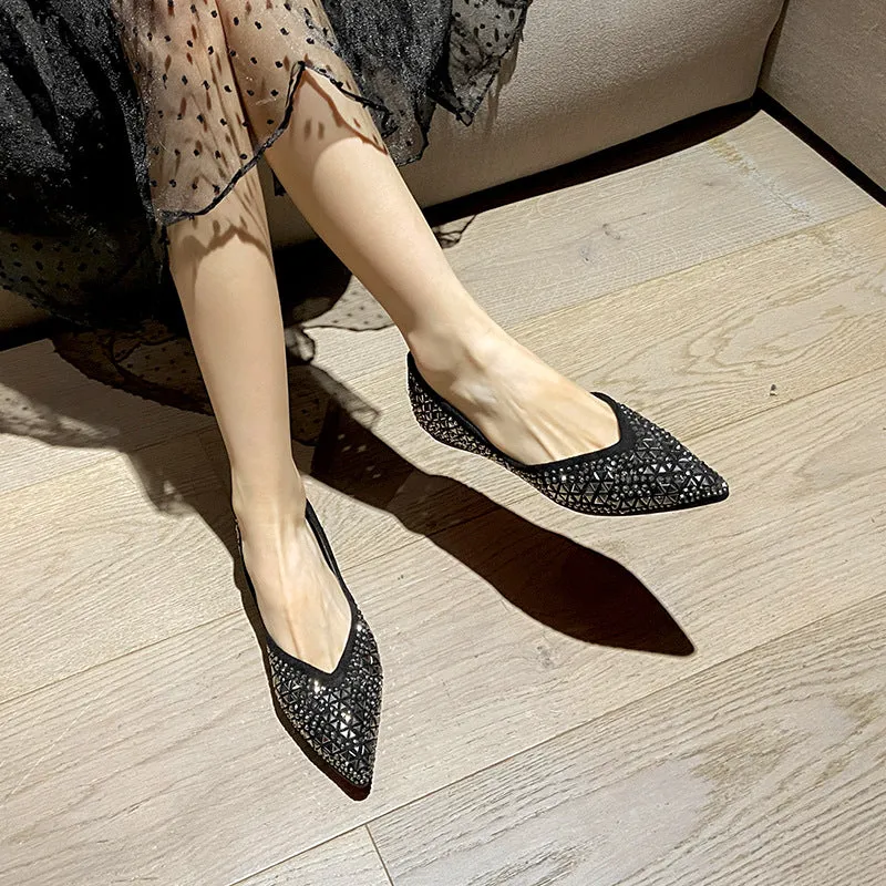 Women's Soft Sole Shallow Pointed Toe Sequin Flat Shoes