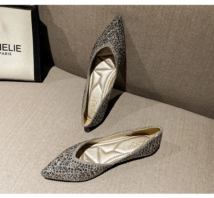 Women's Soft Sole Shallow Pointed Toe Sequin Flat Shoes