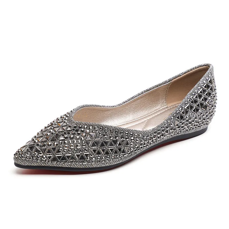 Women's Soft Sole Shallow Pointed Toe Sequin Flat Shoes