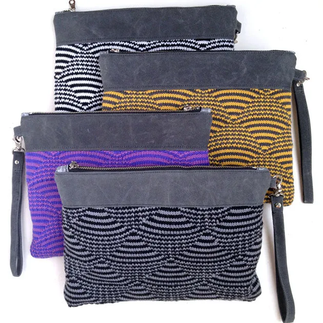 Wool and Waxed Canvas Clutch - Yellow/Grey