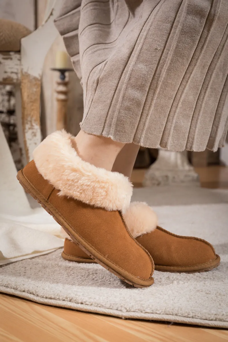 Wool Lined Suede Tasman Slipper Loafer - Chestnut