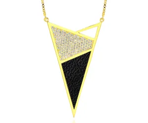 XLarge Triangle Leather Inlay Crystal Gold Necklace