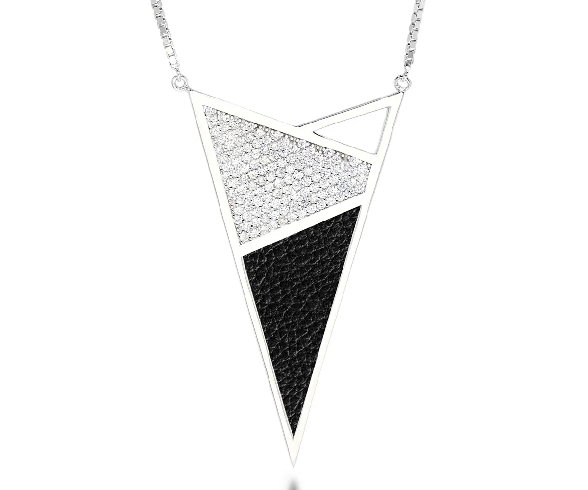 XLarge Triangle Leather Inlay Crystal Necklace