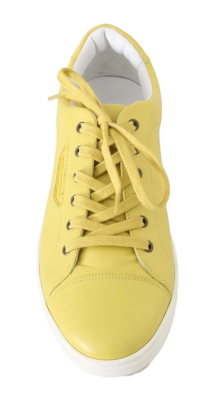 Yellow Leather Mens Casual Sneakers
