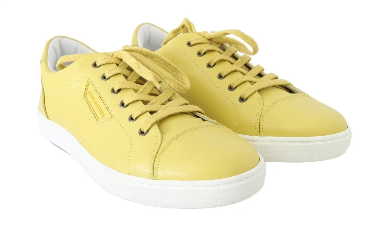 Yellow Leather Mens Casual Sneakers