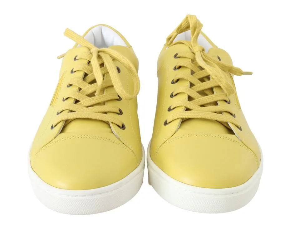 Yellow Leather Mens Casual Sneakers