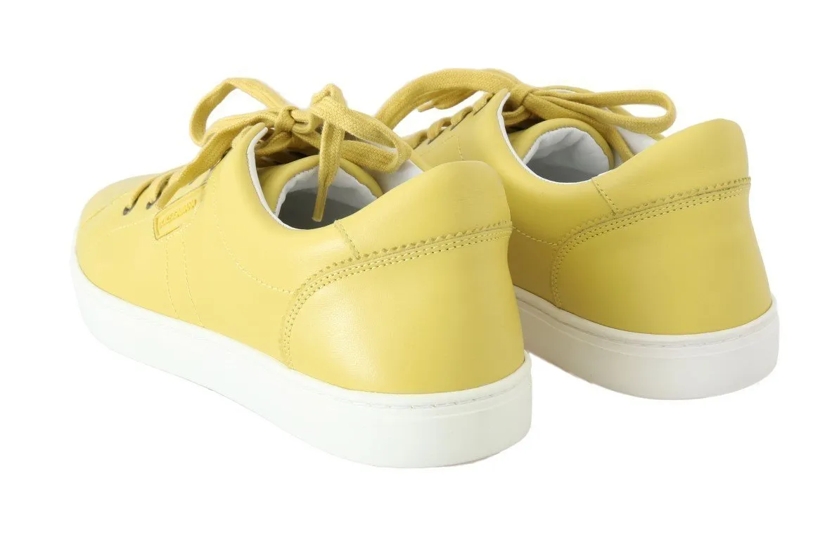 Yellow Leather Mens Casual Sneakers