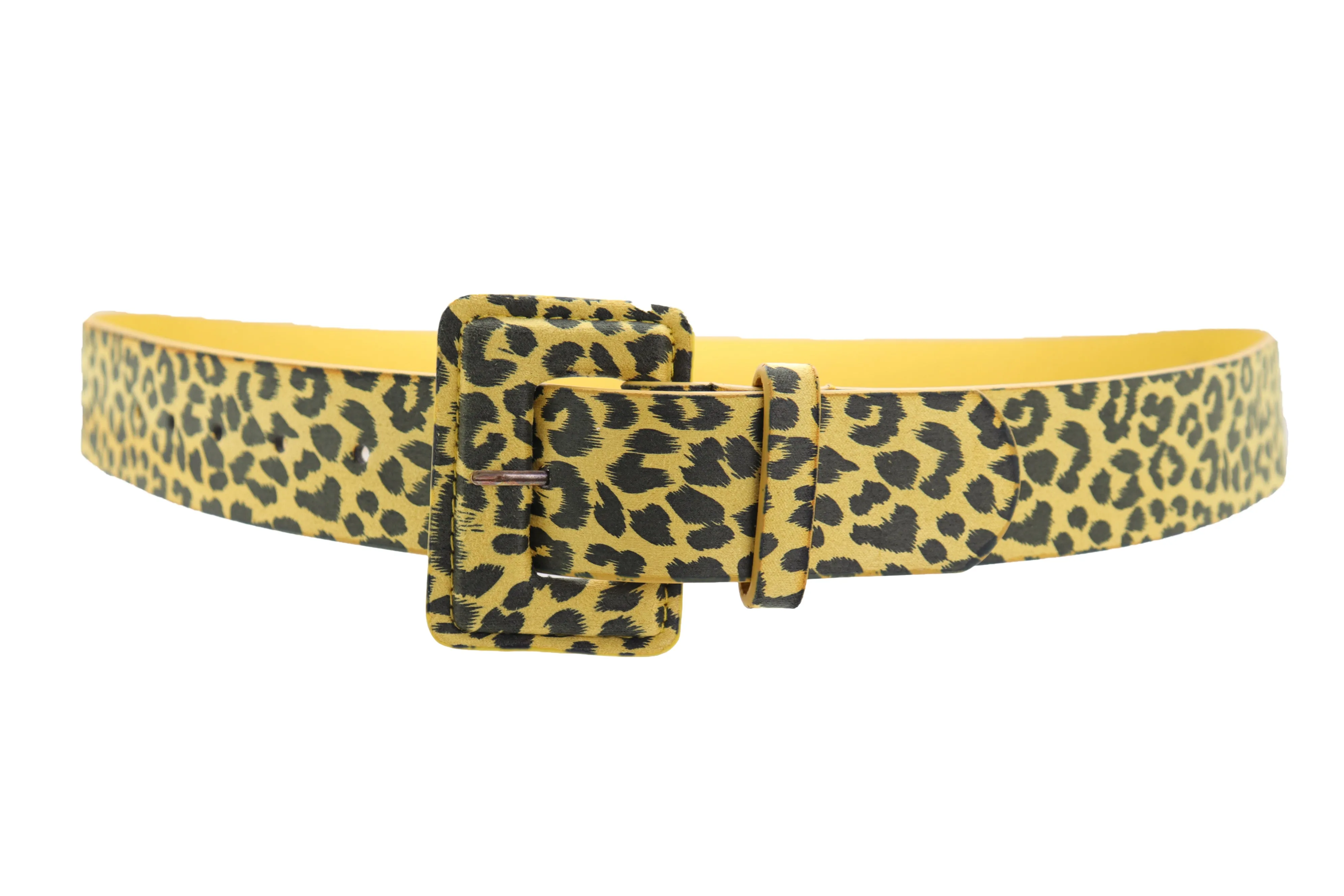 Yellow Leopard Animal Print Belt Square Buckle