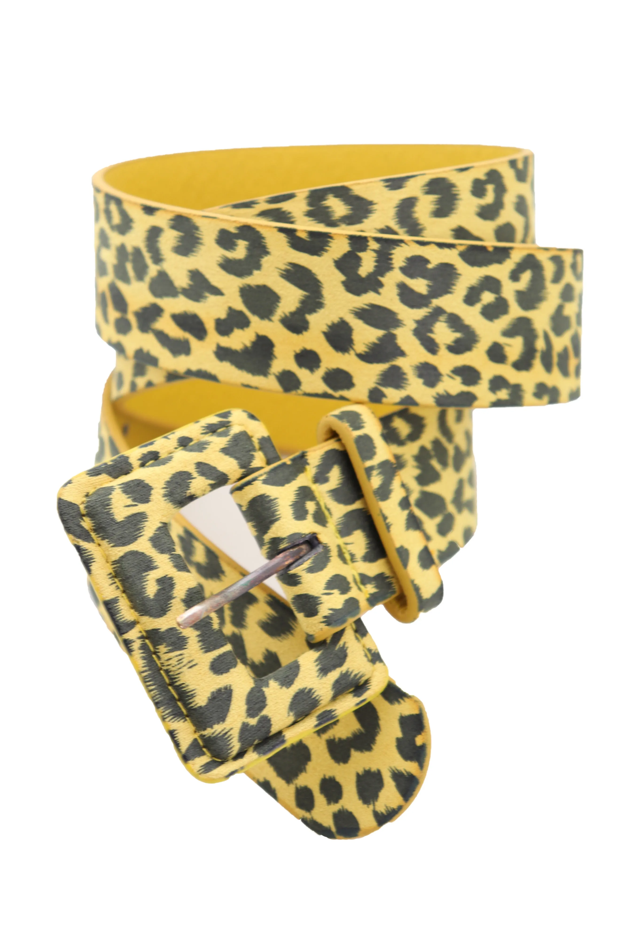 Yellow Leopard Animal Print Belt Square Buckle